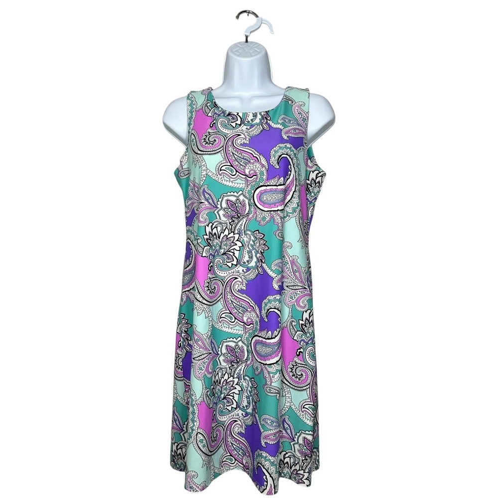 Jude Connally Beth Dress Sleeveless Shift Paisley Preppy Stretch Size Small